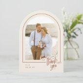 Erdnuss Neutral 2 Foto Hochzeit Dankeschön Karte (Stehend Vorderseite)