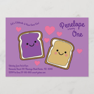 Erdnussbutter und Jelly Kinder 1. Geburtstags-Part Einladung