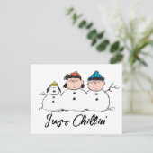 Erdnüsse | 3 Person Snowman Feiertagspostkarte (Stehend Vorderseite)