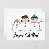 Erdnüsse | 3 Person Snowman Feiertagspostkarte (Vorne/Hinten)