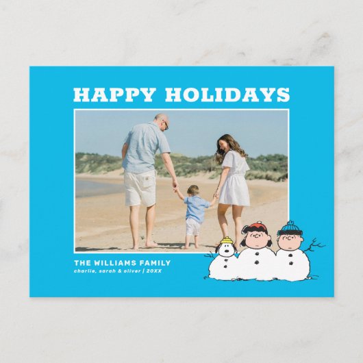 Erdnüsse | 3 Person Snowman Feiertagspostkarte (Vorderseite)
