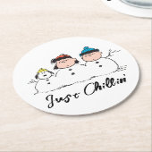 Erdnüsse | 3 Person Snowman Runder Pappuntersetzer (Angewinkelt)