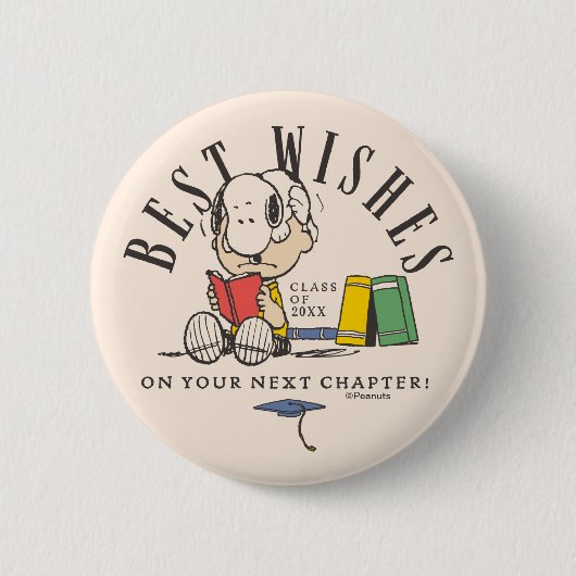 Erdnüsse Beste Wünsche Abschluss Snoopy Lesend Button (Vorderseite)