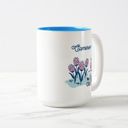 Erdnüsse - Blume | Name hinzufügen Zweifarbige Tasse (VorderseiteRechts)