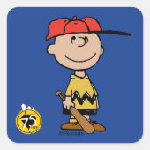 Erdnüsse | Charlie Brown Baseball Smile Quadratischer Aufkleber (Vorderseite)