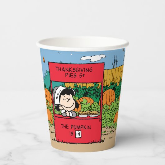 Erdnüsse | Charlie Brown Erntedank Fest Pappbecher (Rückseite)