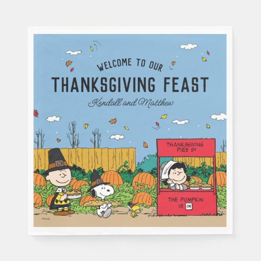 Erdnüsse | Charlie Brown Erntedank | Name hinzufüg Serviette (Vorderseite)