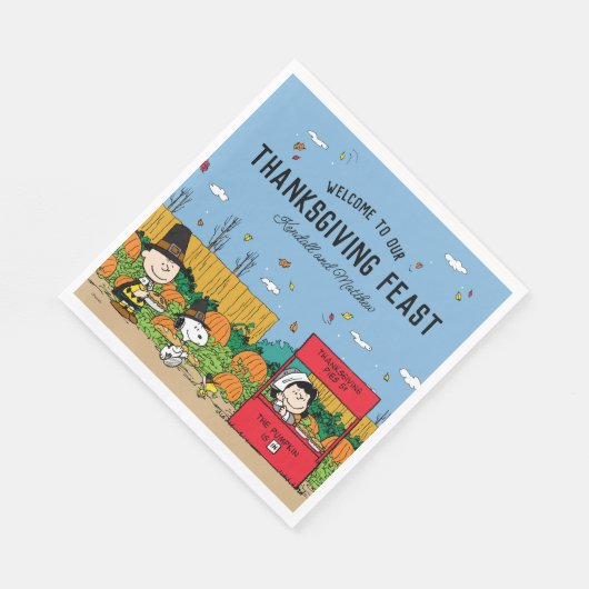 Erdnüsse | Charlie Brown Erntedank | Name hinzufüg Serviette (Ecke)