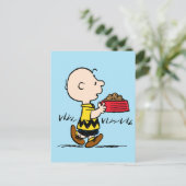 Erdnüsse | Charlie Brown mit Snoopy's Dish Postkarte (Stehend Vorderseite)