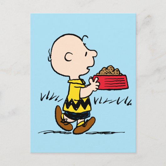 Erdnüsse | Charlie Brown mit Snoopy's Dish Postkarte (Vorderseite)