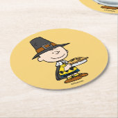 Erdnüsse | Charlie Brown Pilgrim Runder Pappuntersetzer (Angewinkelt)