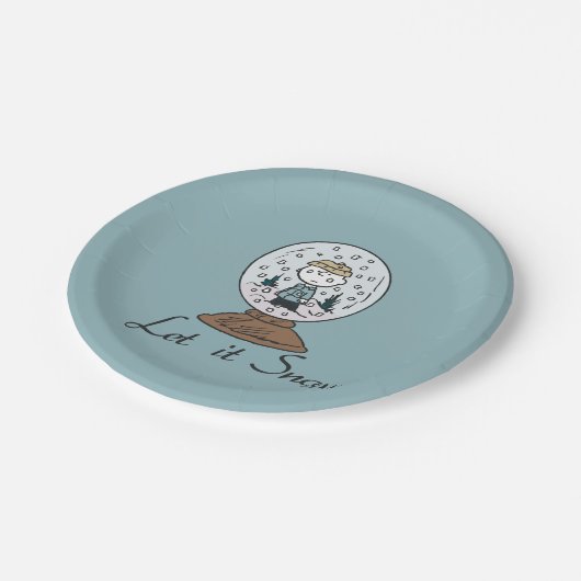 Erdnüsse | Charlie Brown Snow Globe Pappteller (Schrägansicht)