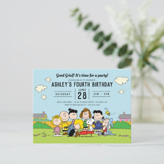 Erdnüsse | Charlie Brown und Gang Birthday Postkarte (Stehend Vorderseite)