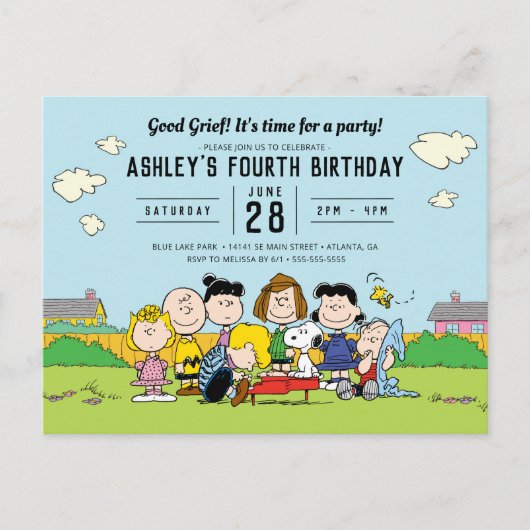 Erdnüsse | Charlie Brown und Gang Birthday Postkarte (Vorderseite)