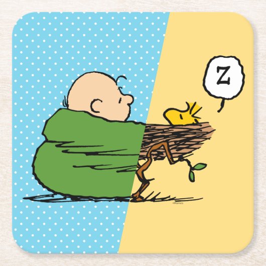 Erdnüsse | Charlie Brown & Woodstock Half & Half Rechteckiger Pappuntersetzer (Vorderseite)