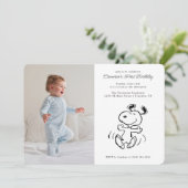 Erdnüsse | Dancing Snoopy Foto Geburtstag Einladung (Stehend Vorderseite)