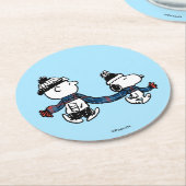 Erdnüsse | Frohe Weihnachten Snoopy & Charlie Brow Runder Pappuntersetzer (Angewinkelt)