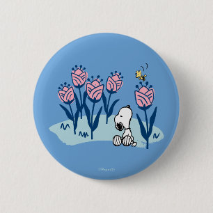 Erdnüsse   Garten mit Snoopie und Holzblumen Button