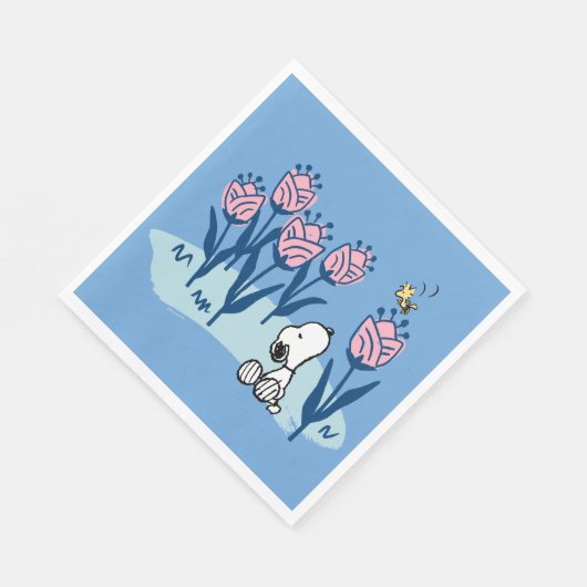 Erdnüsse | Garten mit Snoopie und Holzblumen Serviette (Ecke)