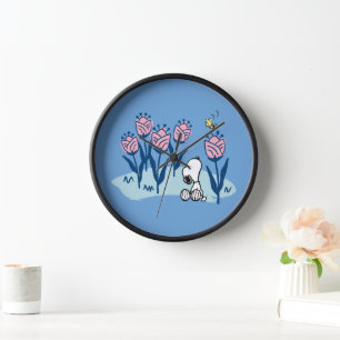 Erdnüsse   Garten mit Snoopie und Holzblumen Uhr