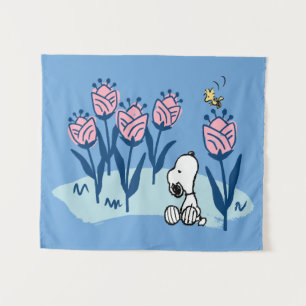 Erdnüsse Garten mit Snoopie und Holzblumen Wandteppich