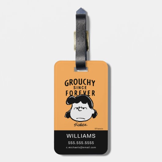 Erdnüsse | Grouchy Seit Forever Lucy Gepäckanhänger (Rückseite vertikal)