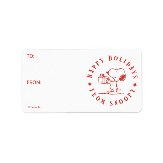 Erdnüsse | Happy Holidays from Snoopy Gift Tag Adressaufkleber (Vorne)