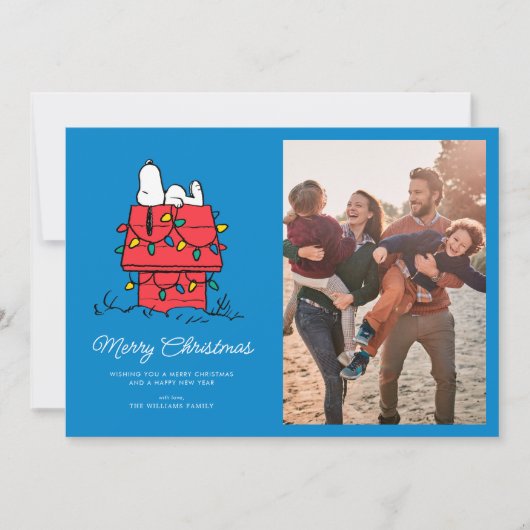 Erdnüsse | Hundehütte Snoopy mit Licht Feiertagskarte (Vorderseite)