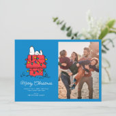 Erdnüsse | Hundehütte Snoopy mit Licht Feiertagskarte (Stehend Vorderseite)