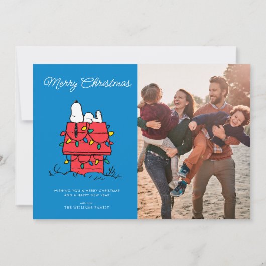 Erdnüsse | Hundehütte Snoopy mit Licht Feiertagskarte (Vorderseite)