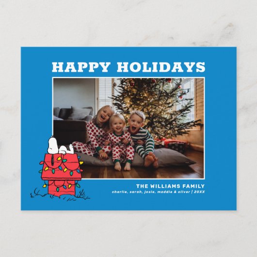 Erdnüsse | Hundehütte Snoopy mit Licht Feiertagspostkarte (Vorderseite)