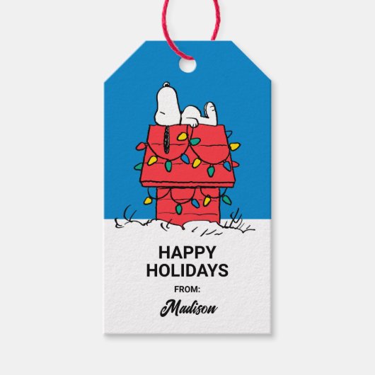 Erdnüsse | Hundehütte Snoopy mit Licht Geschenkanhänger (Vorderseite)