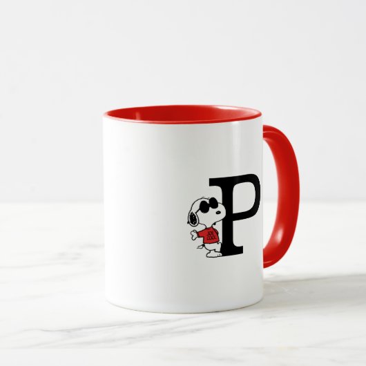 Erdnüsse | "Joe Cool" Stehend | Monogramm P Tasse (VorderseiteRechts)