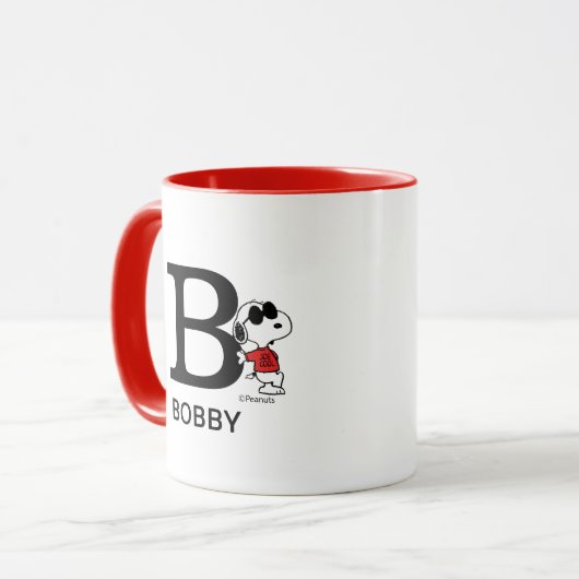 Erdnüsse | "Joe Cool" Stehend | Name und Monogramm Tasse (Vorderseite Links)