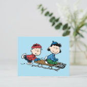 Erdnüsse | Linus & Lucy Sled Riding Feiertagspostkarte (Stehend Vorderseite)