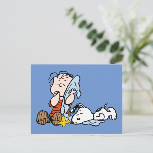 Erdnüsse | Linus, Snoopy und Holzschnitzerei Postkarte (Stehend Vorderseite)