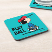 Erdnüsse | Lucy Playing Baseball Getränkeuntersetzer (Linke Seite)