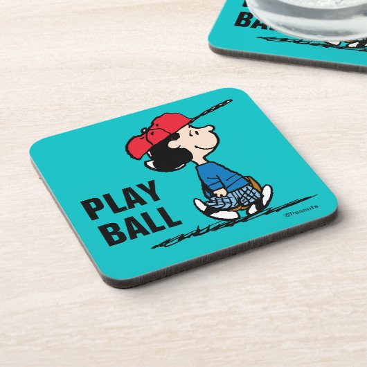 Erdnüsse | Lucy Playing Baseball Getränkeuntersetzer (Linke Seite)