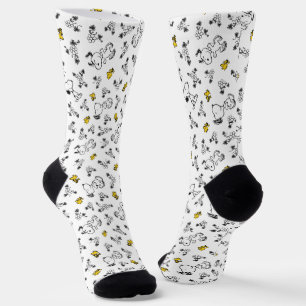 Erdnüsse Muster für Snoopy & Woodstock B&W-Blume Socken