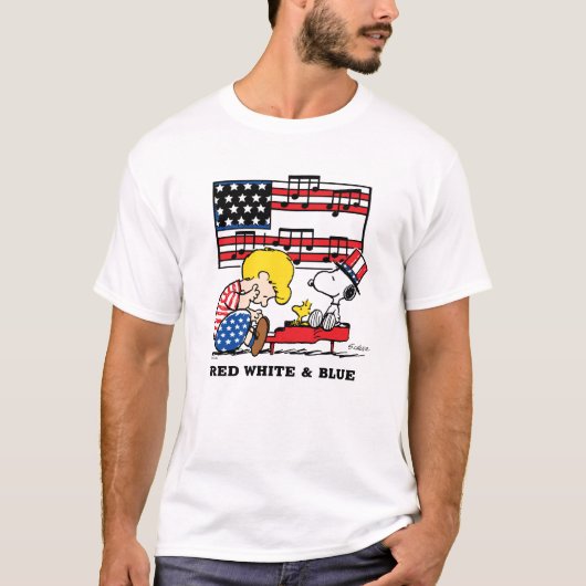 Erdnüsse | Patriotic Schroeder, Woodstock & Snoopy T-Shirt (Vorderseite)