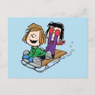 Erdnüsse Peppermint Patty & Marcie Sled Riding Feiertagspostkarte