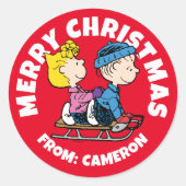 Erdnüsse | Sally & Linus Sled Riding Runder Aufkleber (Vorderseite)