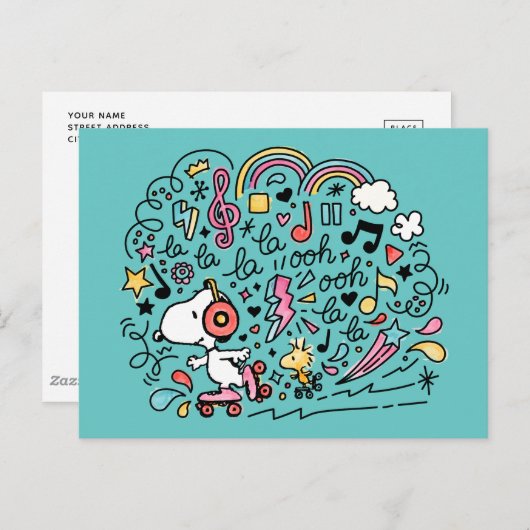 Erdnüsse | Skaten für Snoopy- und Holzrolle Postkarte (Vorne/Hinten)