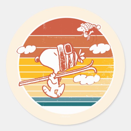 Erdnüsse | Skitour Snoopy & Woodstock Runder Aufkleber (Vorderseite)
