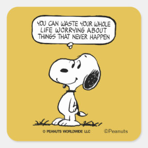 Erdnüsse   Snoopie, die man nicht das ganze Leben  Quadratischer Aufkleber