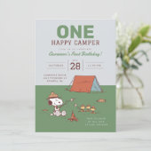 Erdnüsse - Snoopie | One Happy Camper Birthday Einladung (Stehend Vorderseite)