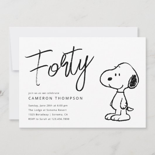 Erdnüsse Snoopy - 40. Geburtstag Einladung (Vorderseite)