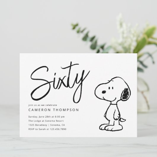 Erdnüsse Snoopy - 60. Geburtstag Einladung (Stehend Vorderseite)