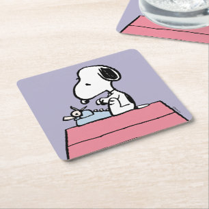 Erdnüsse Snoopy an der Schreibmaschine Rechteckiger Pappuntersetzer