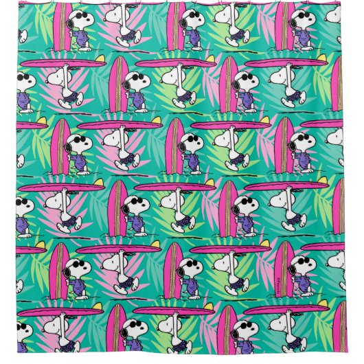 Erdnüsse | Snoopy Aquamarin Surfmuster Duschvorhang (Vorderseite)